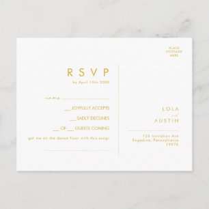 Postale Carte RSVP minimaliste de police or moderne demand