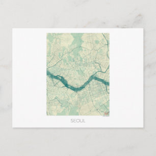 Postale Carte Séoul Aquarelle Vintage bleue