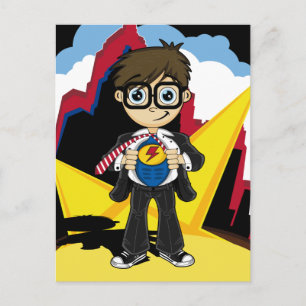 Postale Carte Superhero Boy in City