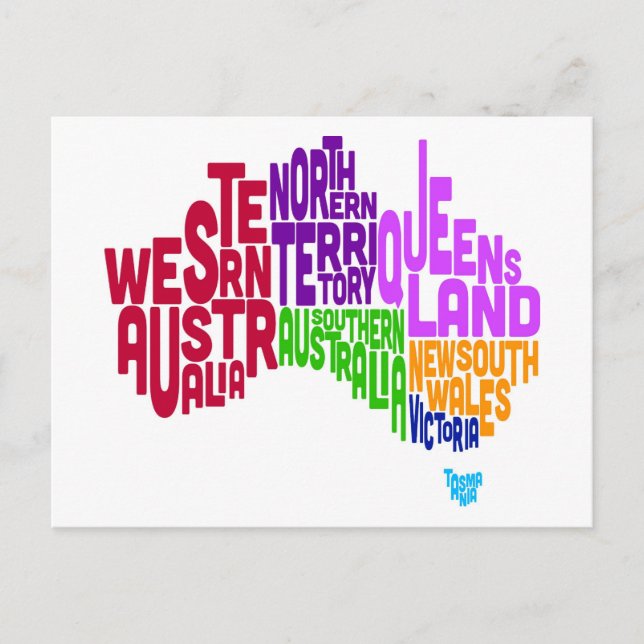 Postale Carte texte typographique Australie (Devant)