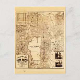 Postale Carte topographique du lac Tahoe (1874)