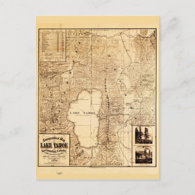 Postale Carte topographique du lac Tahoe (1874) (Devant)