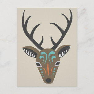 Postale Carte Totem Tribal de Deer Antler Modern Wildlife