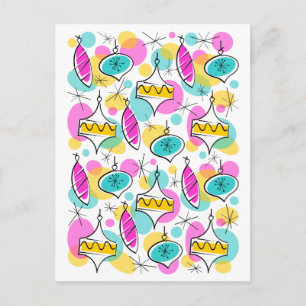 Postale Carte verticale Retro Tree Baubles Multi