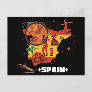 Postale Carte vibrante d'Espagne Flamenco, Paella & Taurea