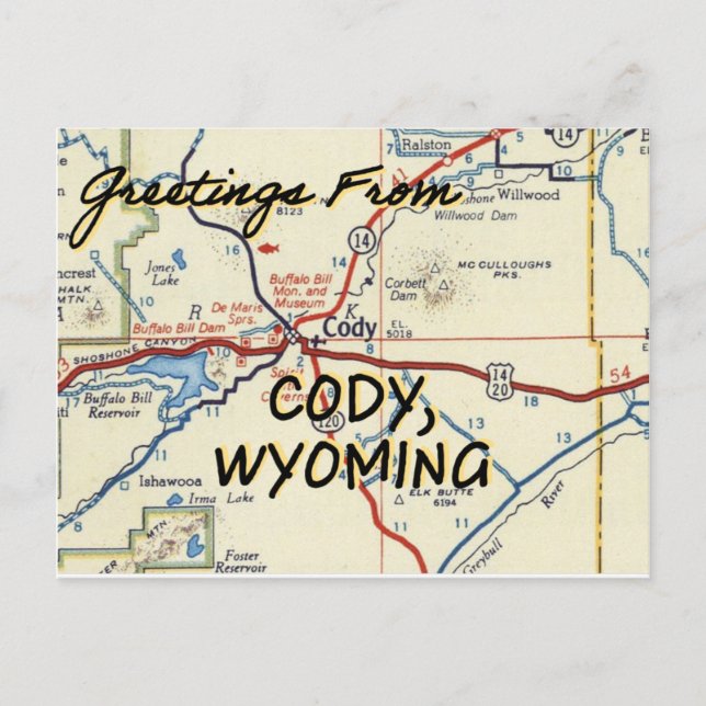 Postale Carte Vintage Cody Wyoming (Devant)