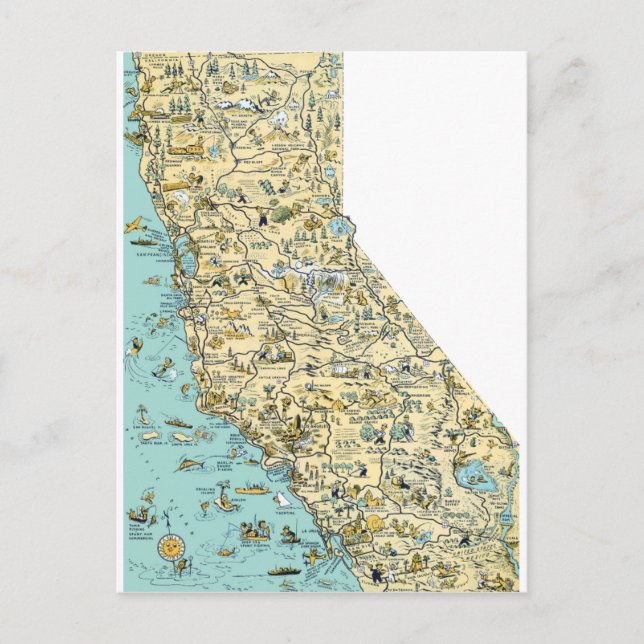 Postale Carte vintage de Californie (Devant)