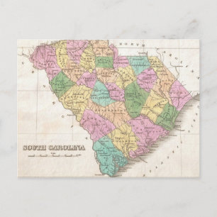 Postale Carte vintage de Caroline du Sud (1827)