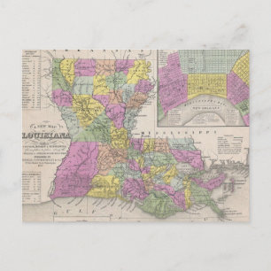 Postale Carte vintage de la Louisiane (1853)