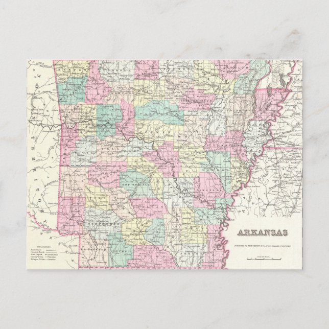 Postale Carte vintage de l'Arkansas (1855) (Devant)