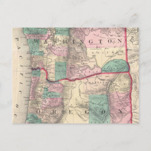Postale Carte vintage de Washington et de l'Oregon (1875)
