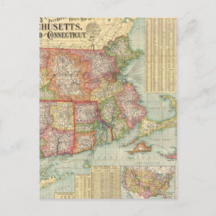 Postale Carte vintage des États de la Nouvelle-Angleterre