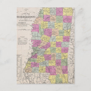 Postale Carte vintage du Mississippi (1853)