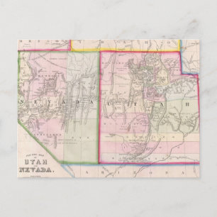 Postale Carte vintage du Nevada et de l'Utah (1866)