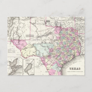 Postale Carte vintage du Texas (1855)
