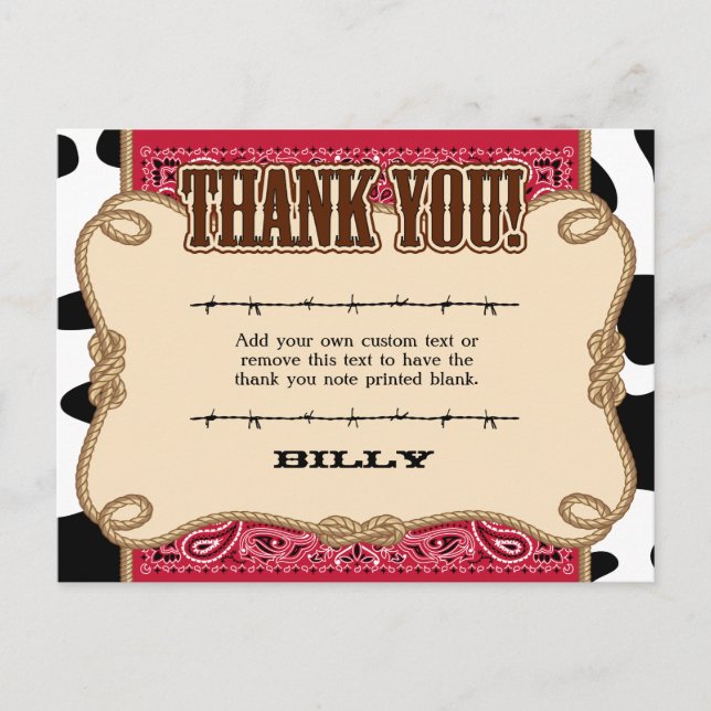 Postale Carte Western Thank You (Devant)