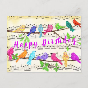 Postale Chanson d'oiseau coloré Musical Bonne carte d'anni