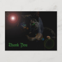 chat noir aux yeux verts sur noir merci carte post