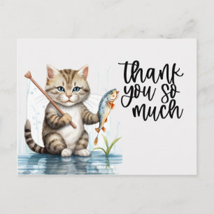 Postale Chat roux Carte de remerciement chat pêche