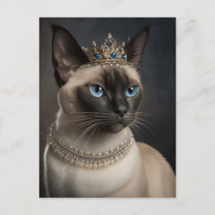 Postale Chat siamois avec une couronne et un collier carte