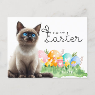 Postale Chat siamois Bonne Pâques avec les oeufs Carte pos