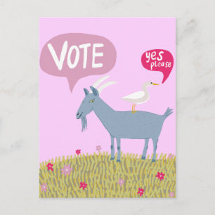 Postale CHÈVRE VOTANT Carte Vote 2024 Élections Rose Migno