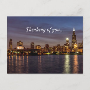 Postale Chicago Cityscape Nuit Pensant À Vous Carte Postal