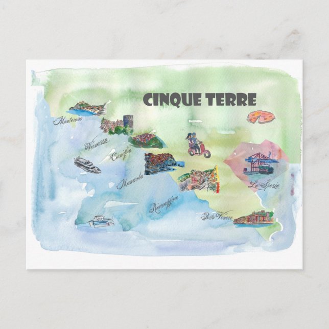 Postale Chinque Terre Italie Carte de l'affiche Vintage vo (Devant)