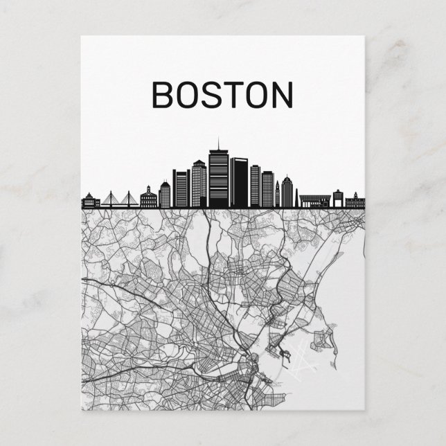 Postale Ciel de Boston Massachusetts avec carte (Devant)