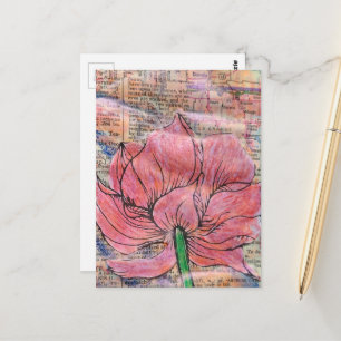 Postale Collage en techniques mixtes de carte de fleurs ro