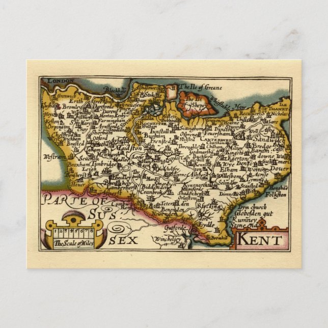 Postale Comté de Kent Angleterre Ancienne Carte Antiquaire (Devant)