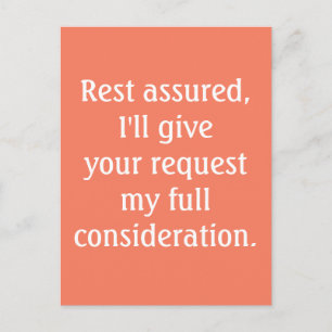 Postale Considérant votre demande Amber Typographie Carte 