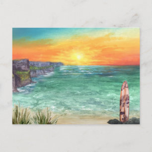 Postale Coucher de soleil océanique à l'aquarelle Carte