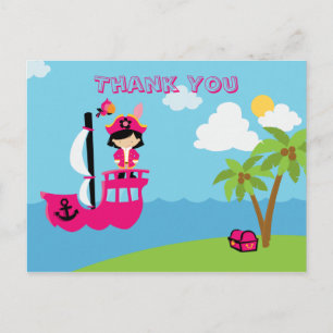 Postale Coutume pirate fille rose mignonne merci carte pos