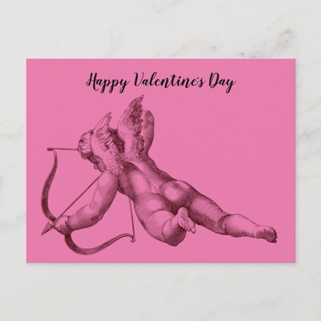 Postale Cupid l'ange dans la carte rose de Saint-Valentin (Devant)
