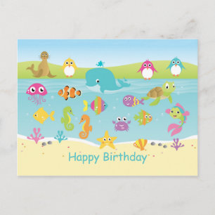 Postale Cute animaux de mer Anniversaire de enfant Carte p