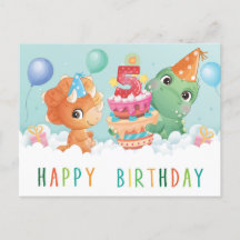 Cute dinosaure 5e anniversaire carte