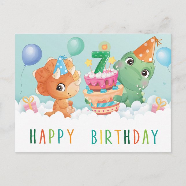 Postale Cute dinosaure 7ème anniversaire carte (Devant)