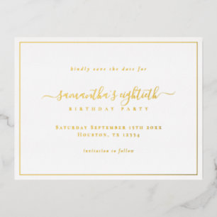 Postale De Vacances En Aluminium Élégant Script 80th Birthday Enregistrer la carte 