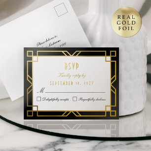 Postale De Vacances En Aluminium RSVP Réponse Art Déco Classic Black Gold Carte Pos