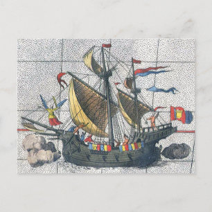 Postale Détail vintage Carte Ortelius Magellan Ship Victor