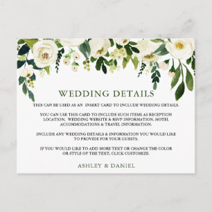 Postale Détails du mariage Carte d'insertion Florale verte