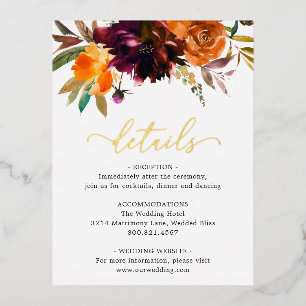 Postale D'invitation À Feuilles D'aluminium Carte Boîtier Mariage Floral Burgundy Gold Fall