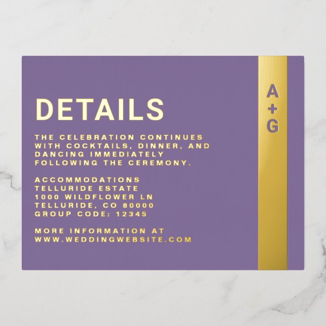 Postale D'invitation À Feuilles D'aluminium Carte de boîtier pourpre Détails (Recto)