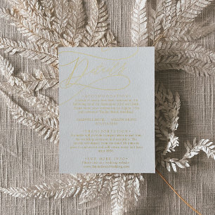 Postale D'invitation À Feuilles D'aluminium Carte de détails de la calligraphie romantique Gol