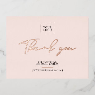 Postale D'invitation À Feuilles D'aluminium Carte de remerciement avec logo d'entreprise rose