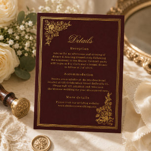 Postale D'invitation À Feuilles D'aluminium Carte de réponse de mariage élégante vintage burgu
