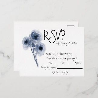 Postale D'invitation À Feuilles D'aluminium Carte de réponse de mariage Fleur Bleue Douce
