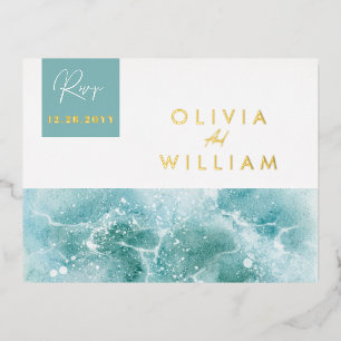 Postale D'invitation À Feuilles D'aluminium Carte de réponse pour mariage sur la plage avec va