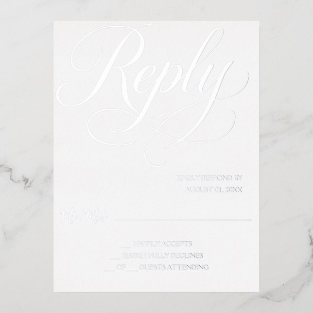 Postale D'invitation À Feuilles D'aluminium Carte de réponse romantique en feuille d'argent (Recto)